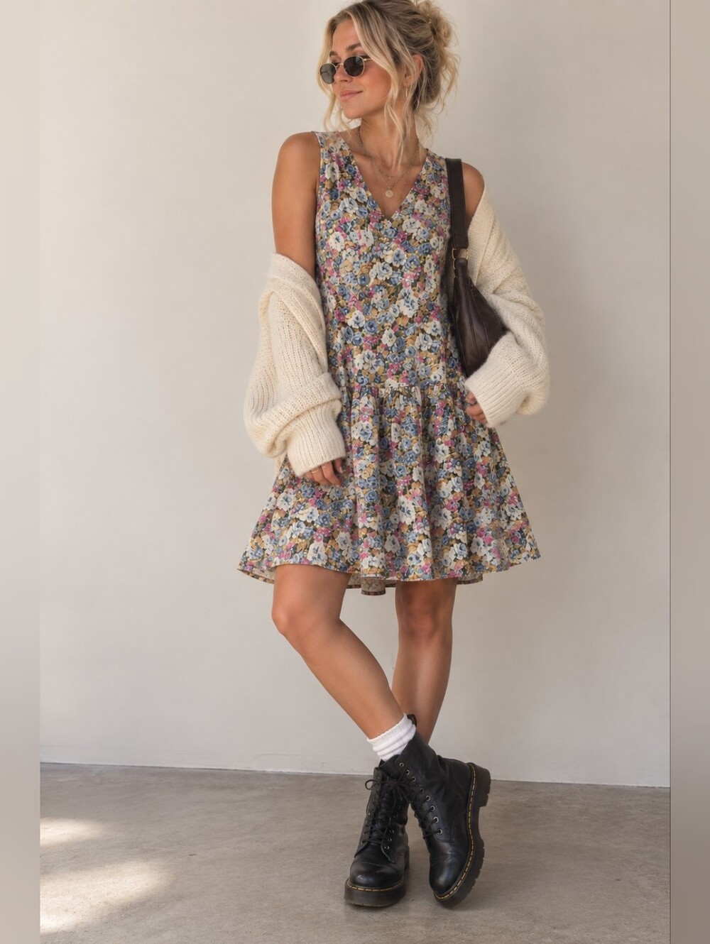 Vintage 90s Grunge Drop Waist Dress Sleeveless Floral Cottagecore Coquette M